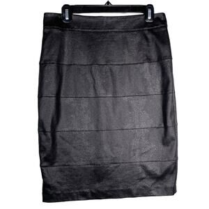 Y2K Vintage Virtue Retro Faux Snakeskin Tiered Stretch Pencil Skirt Black 8